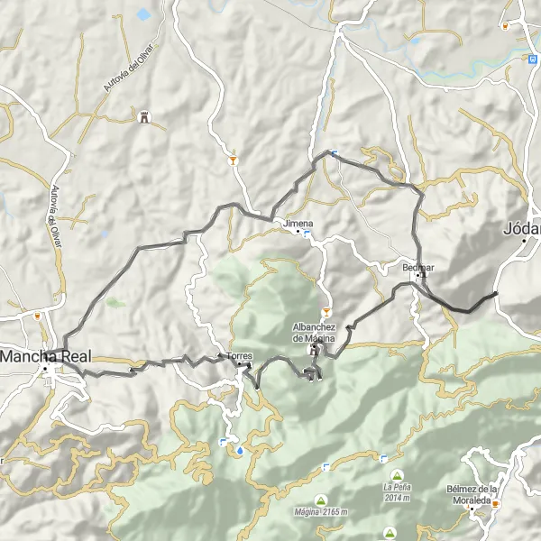 Miniatura mapy "Trasa Castillo de Bedmar" - trasy rowerowej w Andalucía, Spain. Wygenerowane przez planer tras rowerowych Tarmacs.app