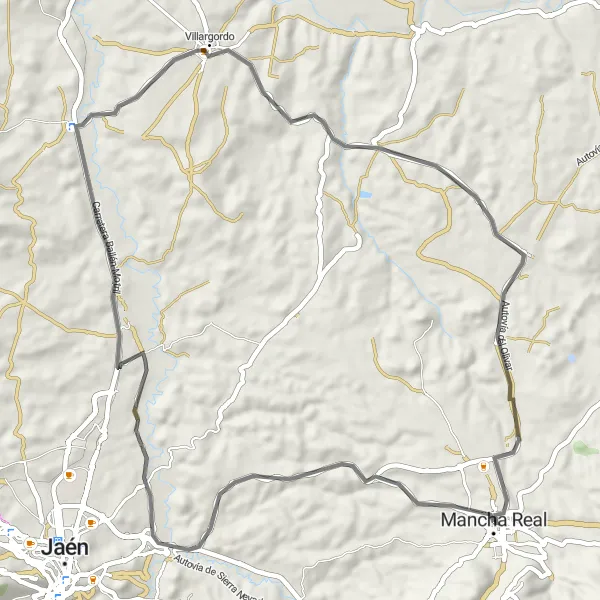 Miniature de la carte de l'inspiration cycliste "Scenic Road Trip to Torrequebradilla" dans la Andalucía, Spain. Générée par le planificateur d'itinéraire cycliste Tarmacs.app