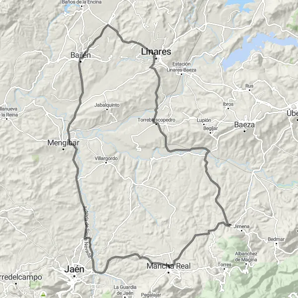 Map miniature of "La Medianoche Challenge" cycling inspiration in Andalucía, Spain. Generated by Tarmacs.app cycling route planner