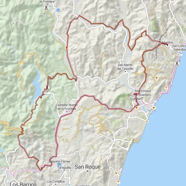 Miniatuurkaart van de fietsinspiratie "Fietsen rond Manilva via Guadiaro en Castellar Nuevo de la Frontera" in Andalucía, Spain. Gemaakt door de Tarmacs.app fietsrouteplanner