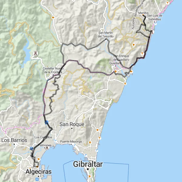 Miniature de la carte de l'inspiration cycliste "Parcours des Châteaux" dans la Andalucía, Spain. Générée par le planificateur d'itinéraire cycliste Tarmacs.app