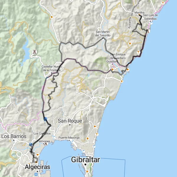 Map miniature of "The Duquesa Castle Loop" cycling inspiration in Andalucía, Spain. Generated by Tarmacs.app cycling route planner