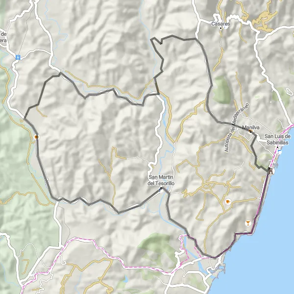 Miniatua del mapa de inspiración ciclista "Excursión de San Enrique de Guadiaro a Manilva" en Andalucía, Spain. Generado por Tarmacs.app planificador de rutas ciclistas