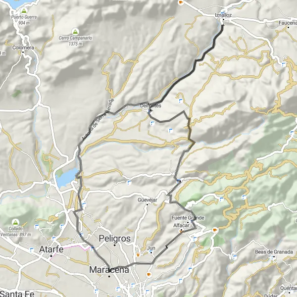 Map miniature of "Northern Sierra Nevada Loop" cycling inspiration in Andalucía, Spain. Generated by Tarmacs.app cycling route planner