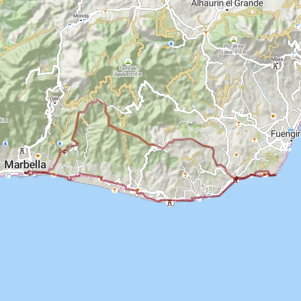 Map miniature of "Coastal Gravel Loop from Marbella" cycling inspiration in Andalucía, Spain. Generated by Tarmacs.app cycling route planner
