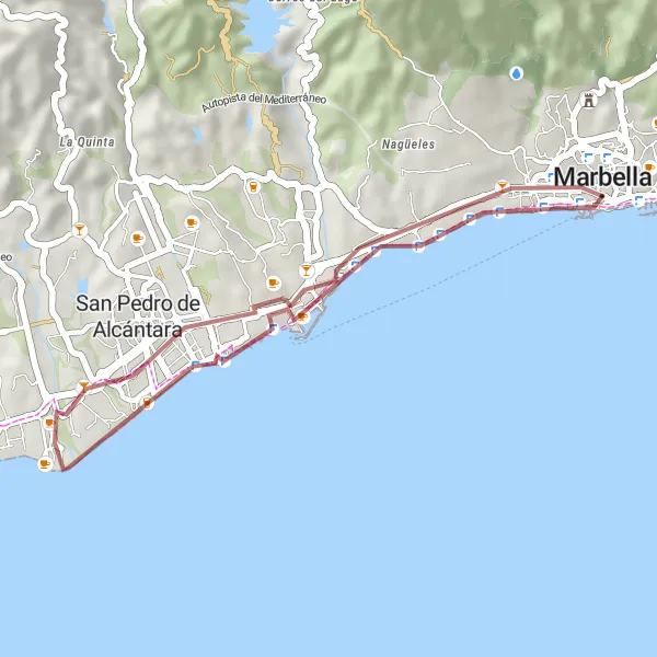 Miniatua del mapa de inspiración ciclista "Ruta de Grava Marbella-Fuente Virgen del Rocío" en Andalucía, Spain. Generado por Tarmacs.app planificador de rutas ciclistas