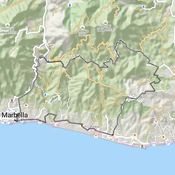 Miniatura della mappa di ispirazione al ciclismo "Giro in Bicicletta su Strada verso Rícmar" nella regione di Andalucía, Spain. Generata da Tarmacs.app, pianificatore di rotte ciclistiche