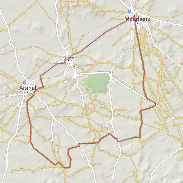 Map miniature of "Puerta de Morón and Marchena Experience" cycling inspiration in Andalucía, Spain. Generated by Tarmacs.app cycling route planner