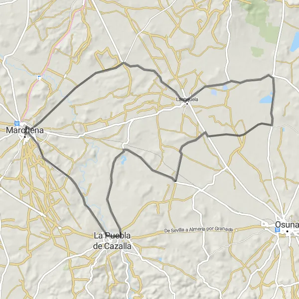 Miniatua del mapa de inspiración ciclista "Ruta de los Molinos y Montañas" en Andalucía, Spain. Generado por Tarmacs.app planificador de rutas ciclistas