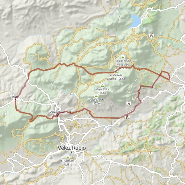Karten-Miniaturansicht der Radinspiration "Entdecke die Schönheit von Vélez-Blanco" in Andalucía, Spain. Erstellt vom Tarmacs.app-Routenplaner für Radtouren