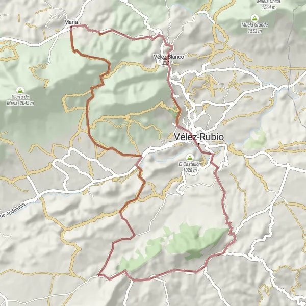 Map miniature of "Gravel Exploration in Andalucía" cycling inspiration in Andalucía, Spain. Generated by Tarmacs.app cycling route planner