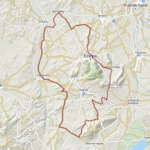 Miniatuurkaart van de fietsinspiratie "Rond Marinaleda: Estepa en Aguadulce" in Andalucía, Spain. Gemaakt door de Tarmacs.app fietsrouteplanner