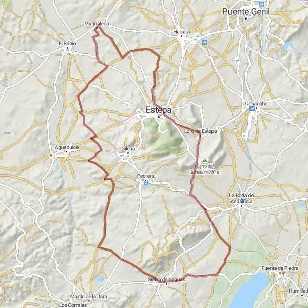 Miniatuurkaart van de fietsinspiratie "Rond Marinaleda: Estepa en Sierra de Yeguas" in Andalucía, Spain. Gemaakt door de Tarmacs.app fietsrouteplanner