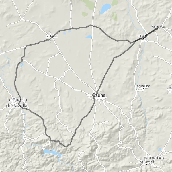 Miniatura mapy "Trasa Marinaleda do Lantejuela" - trasy rowerowej w Andalucía, Spain. Wygenerowane przez planer tras rowerowych Tarmacs.app