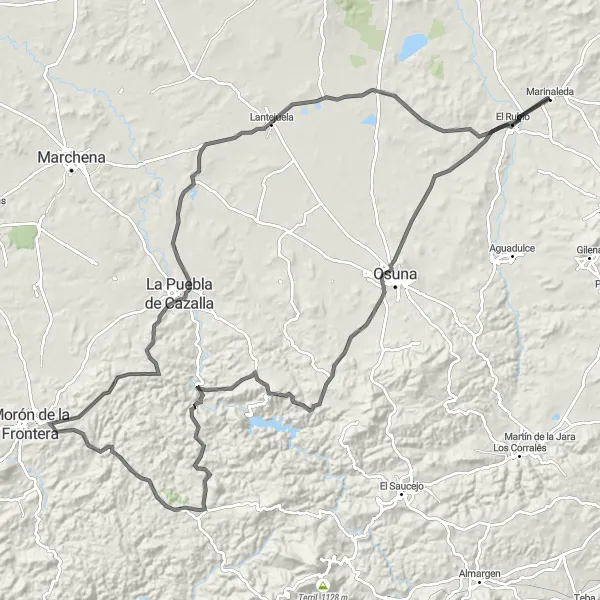 Miniature de la carte de l'inspiration cycliste "La Route des Oliviers" dans la Andalucía, Spain. Générée par le planificateur d'itinéraire cycliste Tarmacs.app