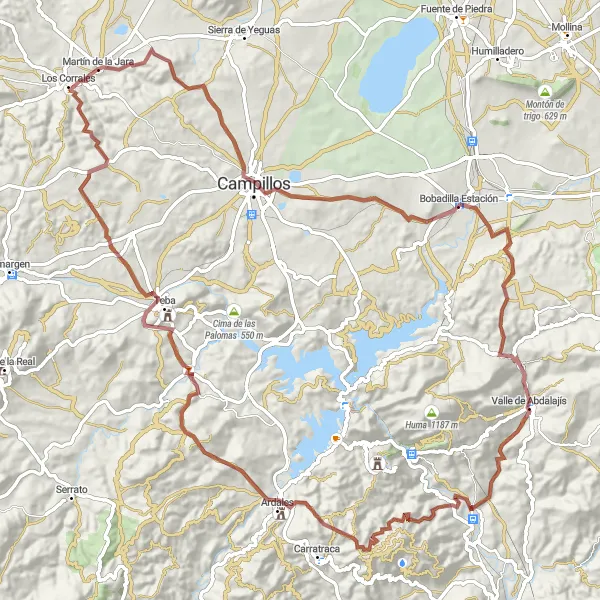 Miniature de la carte de l'inspiration cycliste "Les montagnes et les villages de l'Andalousie" dans la Andalucía, Spain. Générée par le planificateur d'itinéraire cycliste Tarmacs.app