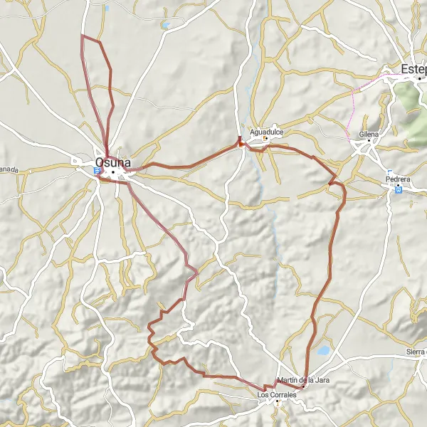 Miniaturekort af cykelinspirationen "Off-road eventyr gennem Los Corrales og Osuna" i Andalucía, Spain. Genereret af Tarmacs.app cykelruteplanlægger