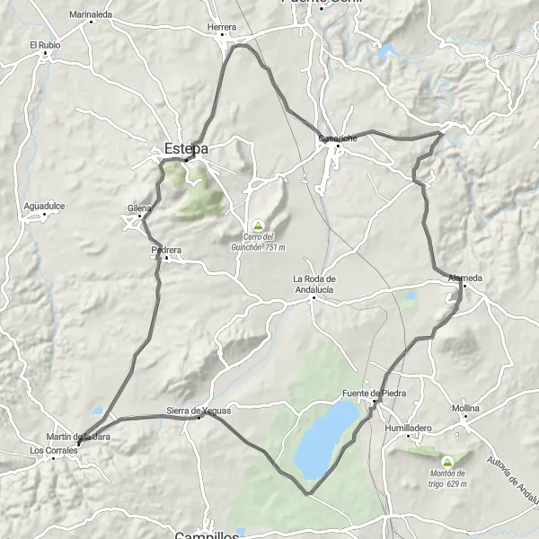 Miniature de la carte de l'inspiration cycliste "Route des Marquises" dans la Andalucía, Spain. Générée par le planificateur d'itinéraire cycliste Tarmacs.app