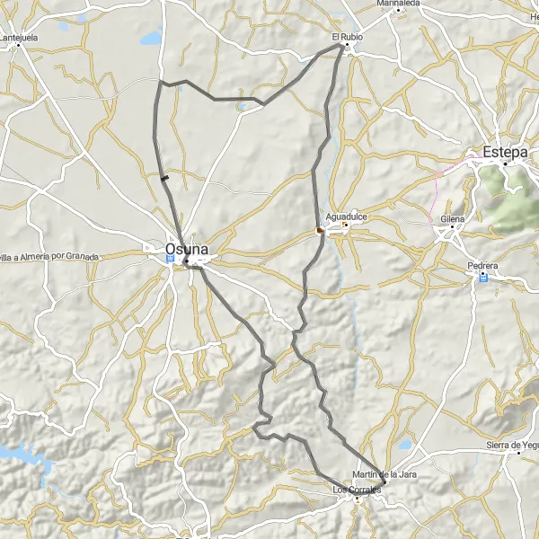 Miniature de la carte de l'inspiration cycliste "Exploration des sentiers andalous" dans la Andalucía, Spain. Générée par le planificateur d'itinéraire cycliste Tarmacs.app