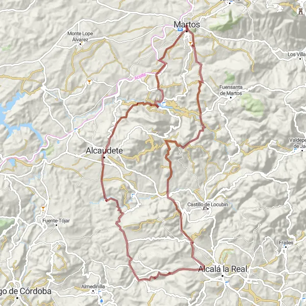 Miniatua del mapa de inspiración ciclista "Ruta de Grava de Martos a Castillo de la Peña" en Andalucía, Spain. Generado por Tarmacs.app planificador de rutas ciclistas