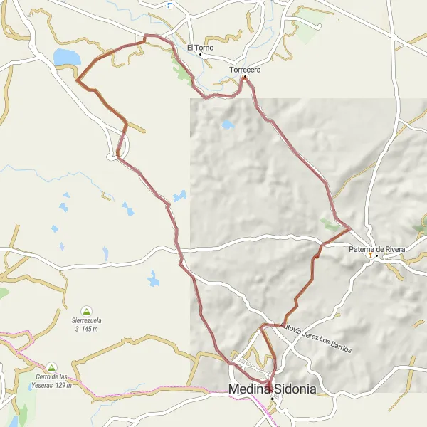 Map miniature of "Medina Sidonia Gravel Loop" cycling inspiration in Andalucía, Spain. Generated by Tarmacs.app cycling route planner