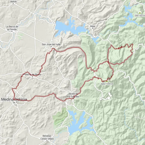 Map miniature of "The Ultimate Gravel Challenge: La Sauceda Loop" cycling inspiration in Andalucía, Spain. Generated by Tarmacs.app cycling route planner