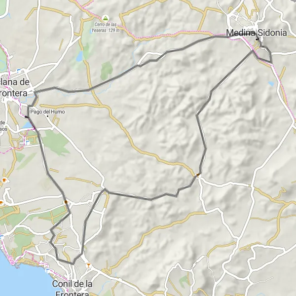 Karten-Miniaturansicht der Radinspiration "Auf den Spuren von Medina Sidonia" in Andalucía, Spain. Erstellt vom Tarmacs.app-Routenplaner für Radtouren