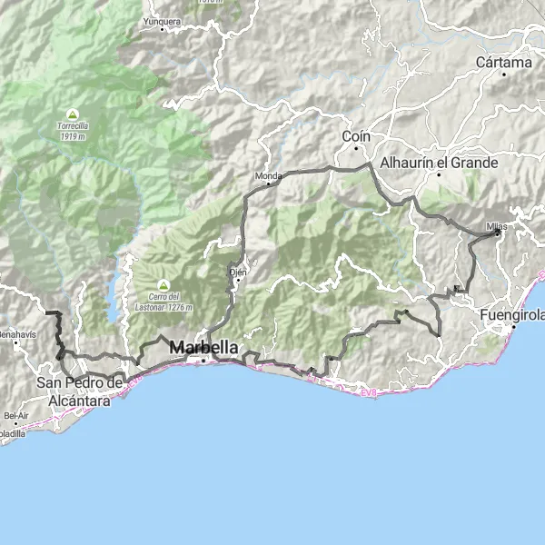 Miniatuurkaart van de fietsinspiratie "Rondrit Weg in de buurt van Mijas" in Andalucía, Spain. Gemaakt door de Tarmacs.app fietsrouteplanner