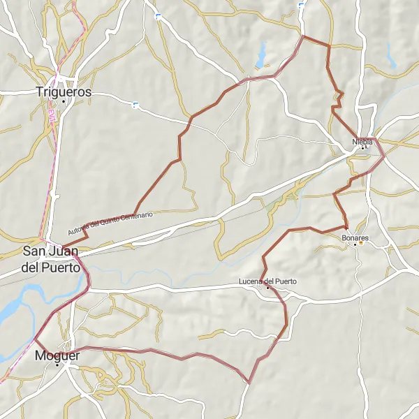 Miniatura della mappa di ispirazione al ciclismo "Avventura tra castelli e monumenti" nella regione di Andalucía, Spain. Generata da Tarmacs.app, pianificatore di rotte ciclistiche