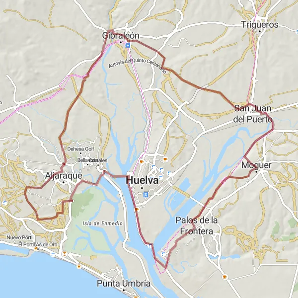 Miniatura mapy "Szlak wokół Punta del Sebo" - trasy rowerowej w Andalucía, Spain. Wygenerowane przez planer tras rowerowych Tarmacs.app