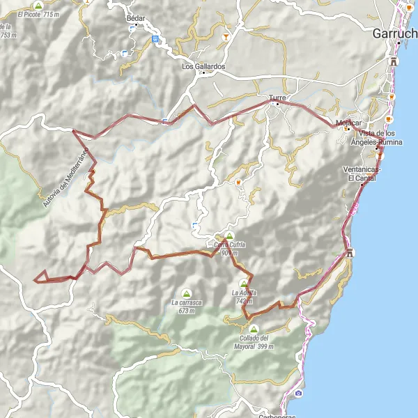 Miniatura della mappa di ispirazione al ciclismo "Avventura in bicicletta da Castillo de Macenas a Turre" nella regione di Andalucía, Spain. Generata da Tarmacs.app, pianificatore di rotte ciclistiche