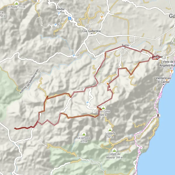 Miniatua del mapa de inspiración ciclista "Ruta de Grava y Carretera por Mojacar y Alrededores" en Andalucía, Spain. Generado por Tarmacs.app planificador de rutas ciclistas