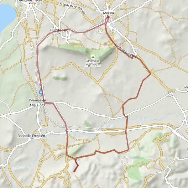 Miniatura della mappa di ispirazione al ciclismo "Gravel di Mollina a Humilladero" nella regione di Andalucía, Spain. Generata da Tarmacs.app, pianificatore di rotte ciclistiche