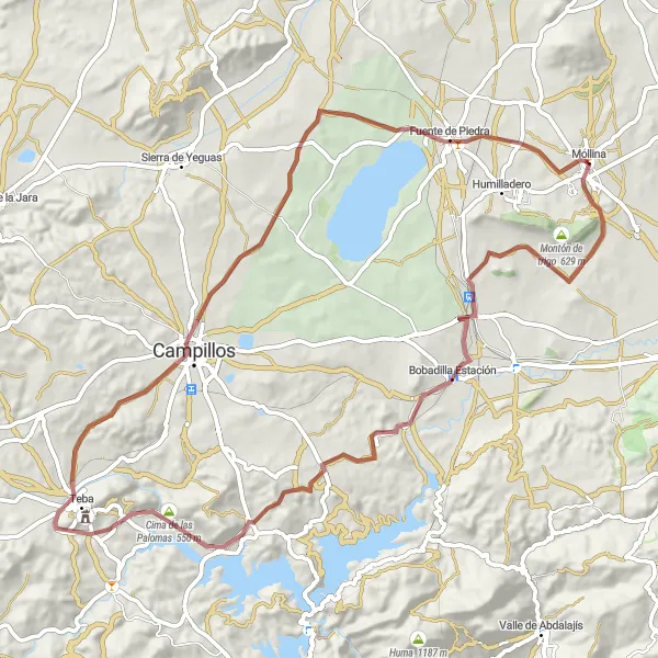 Miniaturní mapa "Gravelová trasa okolo Mollina" inspirace pro cyklisty v oblasti Andalucía, Spain. Vytvořeno pomocí plánovače tras Tarmacs.app