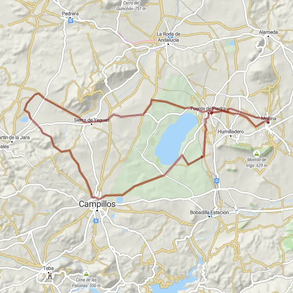 Map miniature of "The Gravel Adventure" cycling inspiration in Andalucía, Spain. Generated by Tarmacs.app cycling route planner