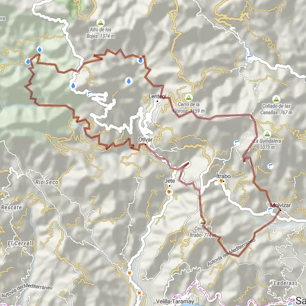 Miniaturekort af cykelinspirationen "Cerro de Ítrabo Grusrute" i Andalucía, Spain. Genereret af Tarmacs.app cykelruteplanlægger