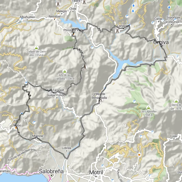 Miniature de la carte de l'inspiration cycliste "Le tour des montagnes andalouses" dans la Andalucía, Spain. Générée par le planificateur d'itinéraire cycliste Tarmacs.app