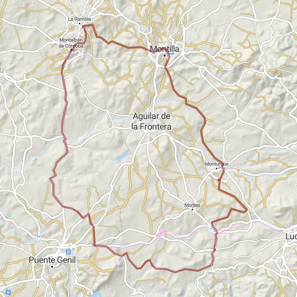 Miniaturní mapa "Kruhová trasa do Montilly" inspirace pro cyklisty v oblasti Andalucía, Spain. Vytvořeno pomocí plánovače tras Tarmacs.app
