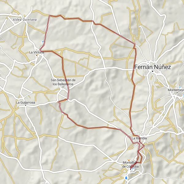 Miniaturekort af cykelinspirationen "Grusvej gennem La Victoria og La Rambla" i Andalucía, Spain. Genereret af Tarmacs.app cykelruteplanlægger