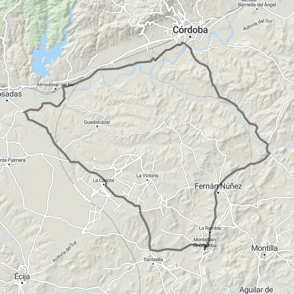 Karten-Miniaturansicht der Radinspiration "La Guijarrosa und Jardínes del Alcázar Road Tour" in Andalucía, Spain. Erstellt vom Tarmacs.app-Routenplaner für Radtouren