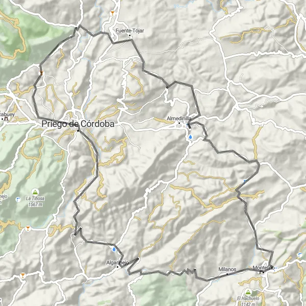 Map miniature of "Montefrío Epic Road Cycling Route" cycling inspiration in Andalucía, Spain. Generated by Tarmacs.app cycling route planner