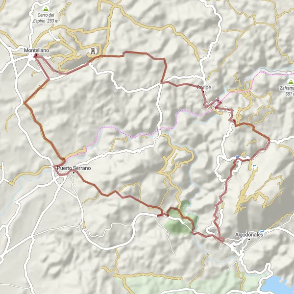 Miniatua del mapa de inspiración ciclista "Ruta de Montellano a Puerto Serrano" en Andalucía, Spain. Generado por Tarmacs.app planificador de rutas ciclistas