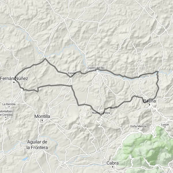 Miniaturní mapa "Cyklistická trasa poblíž Montemayor (Andalusie, Španělsko)" inspirace pro cyklisty v oblasti Andalucía, Spain. Vytvořeno pomocí plánovače tras Tarmacs.app