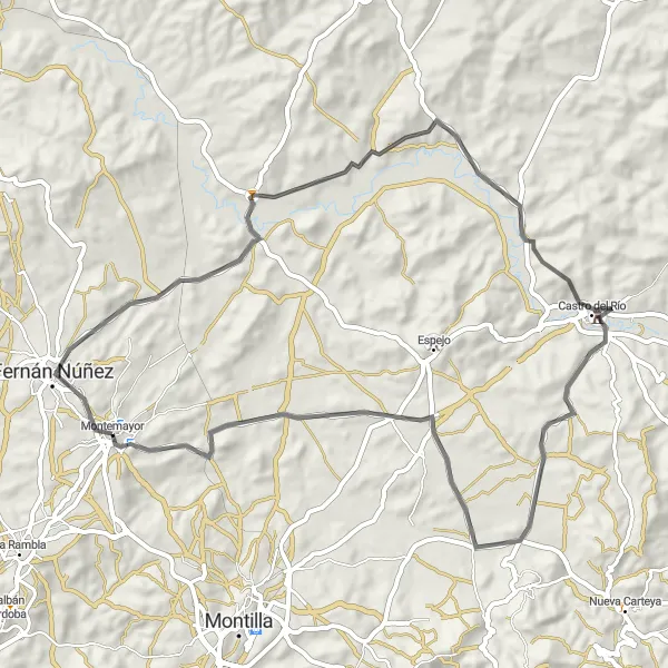 Miniature de la carte de l'inspiration cycliste "Le Tour de Castro del Río" dans la Andalucía, Spain. Générée par le planificateur d'itinéraire cycliste Tarmacs.app