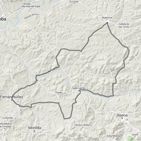 Miniaturní mapa "Okružní cyklistická trasa u Montemayor" inspirace pro cyklisty v oblasti Andalucía, Spain. Vytvořeno pomocí plánovače tras Tarmacs.app