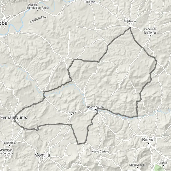 Miniaturekort af cykelinspirationen "Udforsk Bujalance på vejen fra Montemayor" i Andalucía, Spain. Genereret af Tarmacs.app cykelruteplanlægger