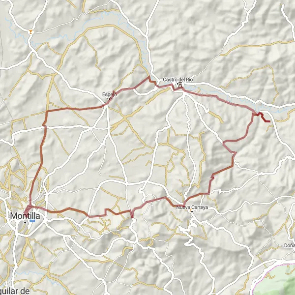 Miniatuurkaart van de fietsinspiratie "De gravelroute van Montilla naar Castro del Rio" in Andalucía, Spain. Gemaakt door de Tarmacs.app fietsrouteplanner