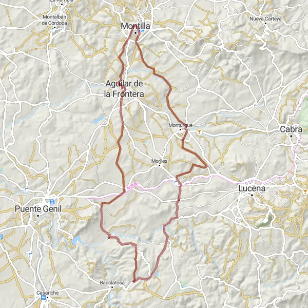 Miniature de la carte de l'inspiration cycliste "Aventure dans les collines de Monturque et Aguilar de la Frontera" dans la Andalucía, Spain. Générée par le planificateur d'itinéraire cycliste Tarmacs.app