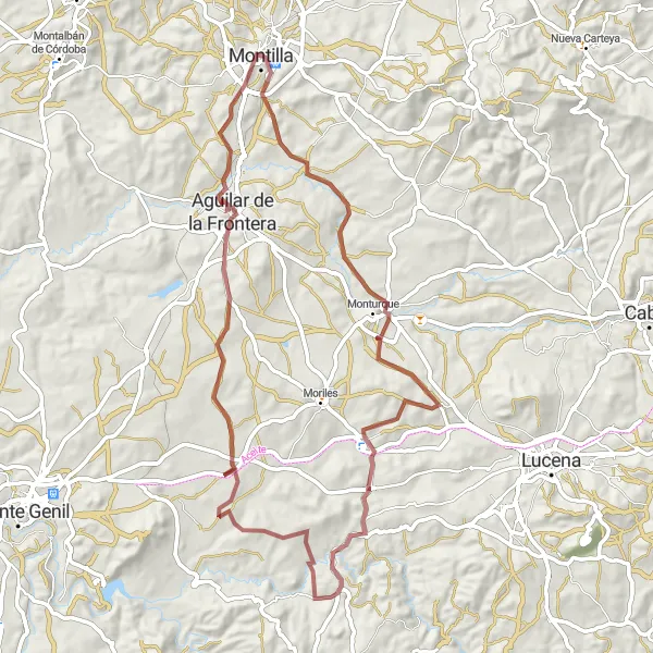 Miniatura mapy "Trasa gravelowa Montilla - Aguilar de la Frontera" - trasy rowerowej w Andalucía, Spain. Wygenerowane przez planer tras rowerowych Tarmacs.app