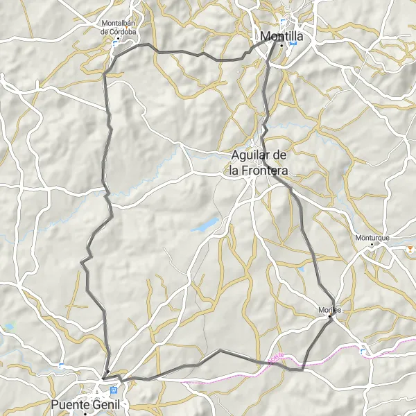 Miniatura mapy "Trasa rowerowa Montilla - Aguilar de la Frontera" - trasy rowerowej w Andalucía, Spain. Wygenerowane przez planer tras rowerowych Tarmacs.app